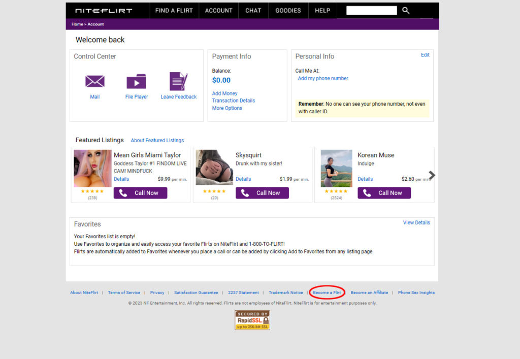 NiteFlirt Account